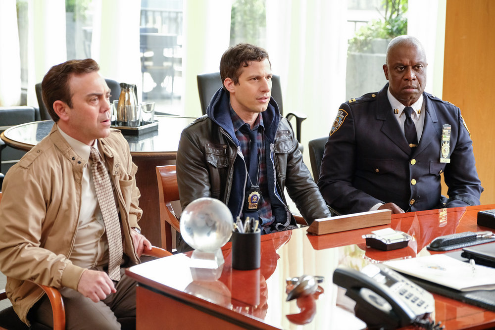 Andre Braugher, Joe Lo Truglio, and Andy Samberg in Brooklyn Nine-Nine (2013)