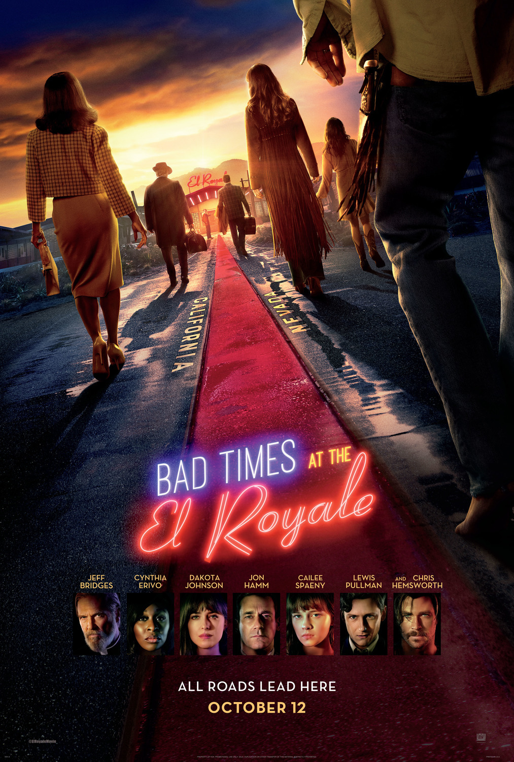 Jeff Bridges, Jon Hamm, Dakota Johnson, Chris Hemsworth, Lewis Pullman, Cynthia Erivo, and Cailee Spaeny in Bad Times at the El Royale (2018)