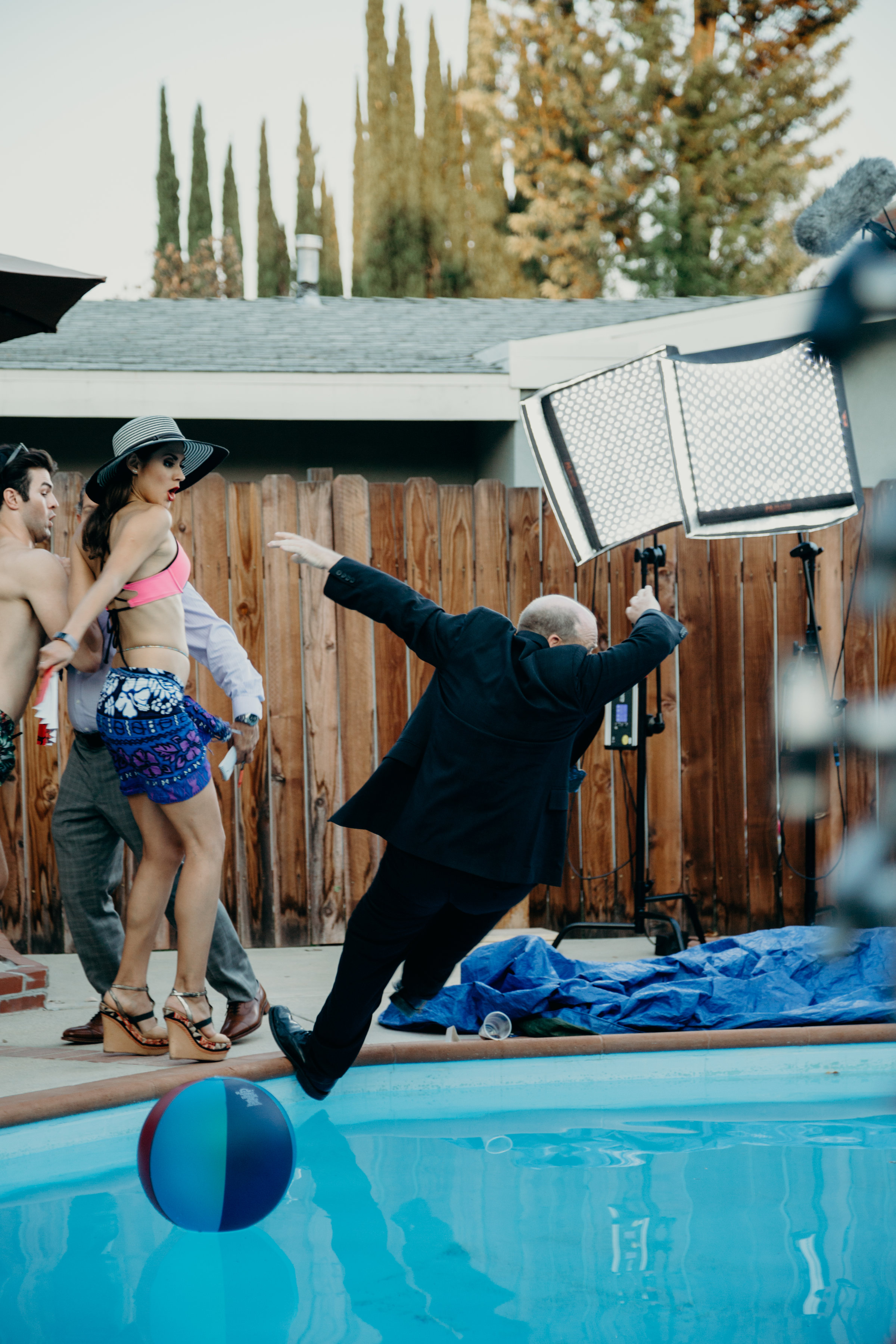 David Garry, Andie Ximenes, Tatyana Figueiredo, and Hayes Beyersdorfer in The Perplexing Case of the Perfectly Planned Pool Party (2018)