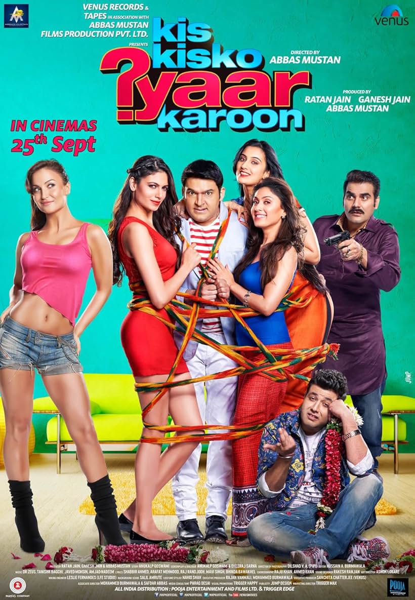 Arbaaz Khan, Manjari Fadnnis, Simran Kaur Mundi, Sai Lokur, Varun Sharma, Elli Avrram, and Kapil Sharma in Kis Kisko Pyaar Karoon (2015)