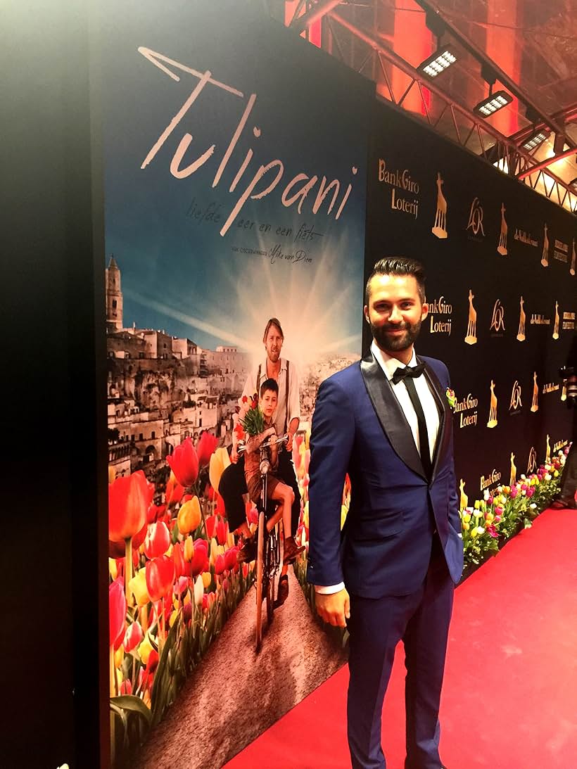 David Cormican (producer) attends red carpet European premiere for Tulipani at the Netherlands Film Festival in Utrect. Suit (tuxedo): London Bespoke Club.