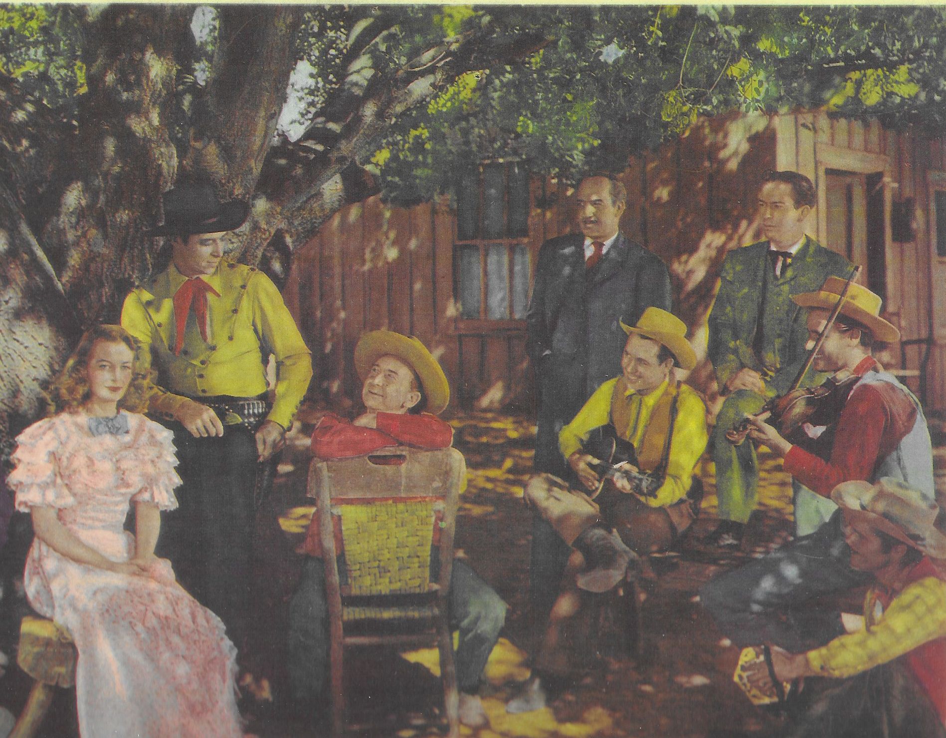 Ted Adams, Roscoe Ates, Freddie Daniel, Eddie Dean, Helen Mowery, J.D. Sumner, Eddie Wallace, and M.H. Richman in Range Beyond the Blue (1947)