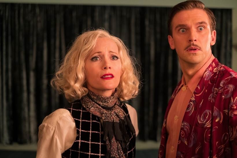 Leslie Mann and Dan Stevens in Blithe Spirit (2020)