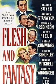 Edward G. Robinson, Charles Boyer, Barbara Stanwyck, Robert Benchley, Robert Cummings, and Betty Field in Flesh and Fantasy (1943)