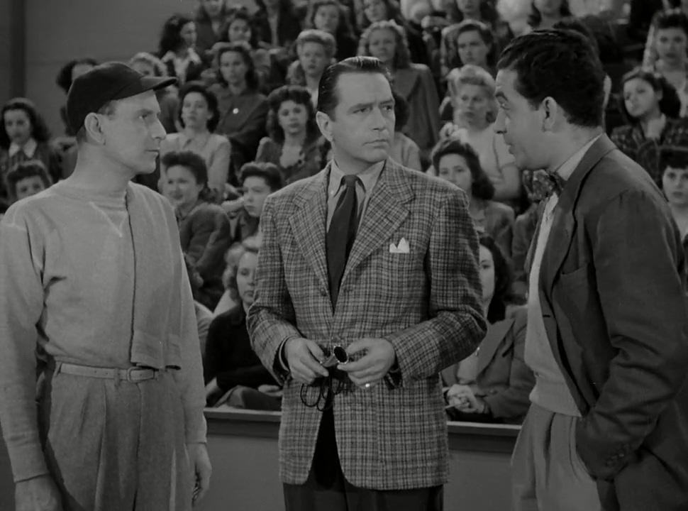 Donald Cook, Bud Abbott, and Anthony Warde in Here Come the Co-eds (1945)