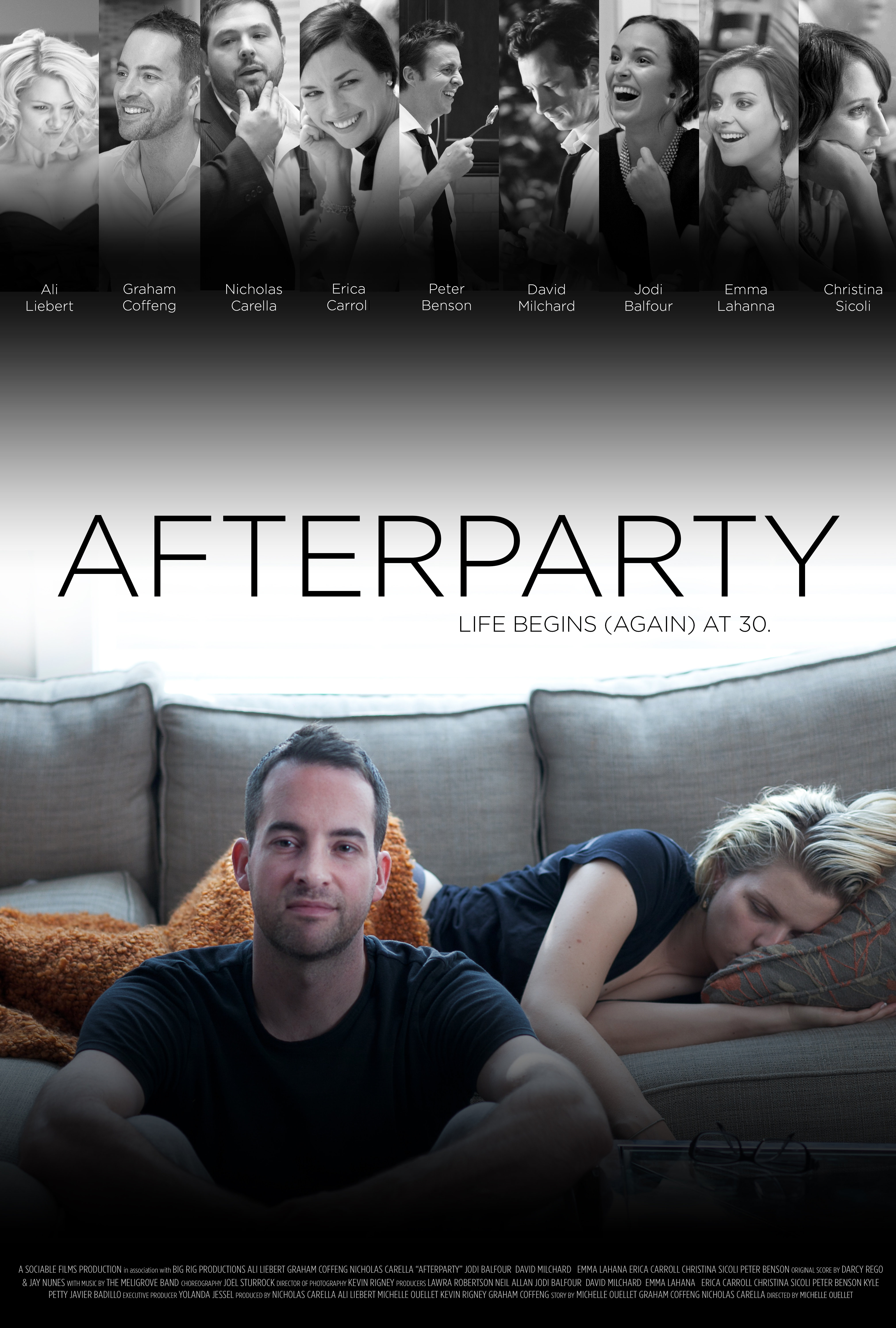 Nicholas Carella, Graham Coffeng, Christina Sicoli, Emma Lahana, Peter Benson, Erica Carroll, Ali Liebert, David Milchard, and Jodi Balfour in Afterparty (2013)