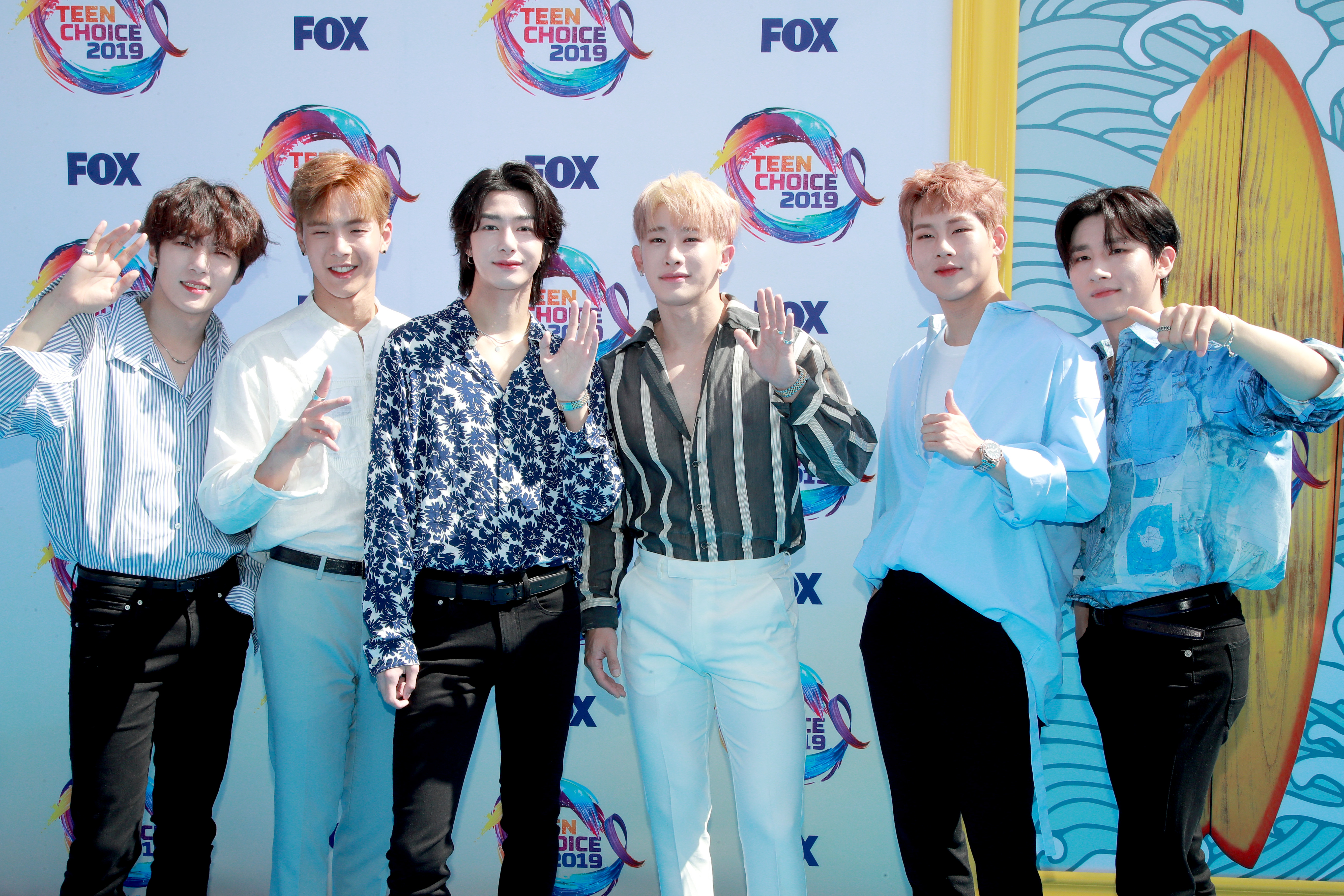 Jooheon, Wonho, Minhyuk, Hyungwon, Changkyun, and Shownu at an event for Idol Room (2018)