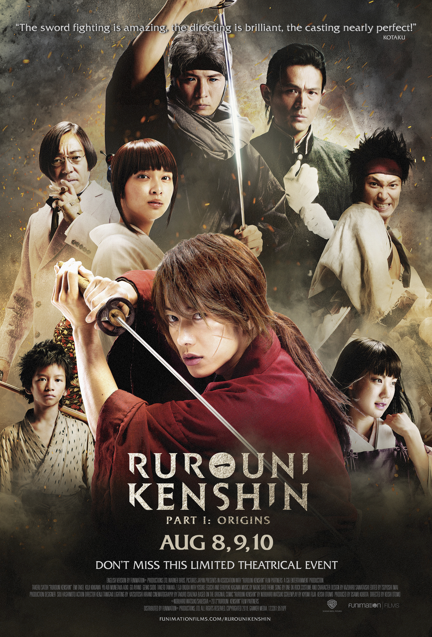 Yôsuke Eguchi, Yû Aoi, Munetaka Aoki, Gô Ayano, Takeru Satoh, Emi Takei, and Taketo Tanaka in Rurouni Kenshin Part I: Origins (2012)