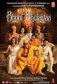 Akshay Kumar, Ameesha Patel, Paresh Rawal, Rajpal Naurang Yadav, Manoj Joshi, Vidya Balan, Shiney Ahuja, and Govardhan Asrani in Bhool Bhulaiyaa (2007)