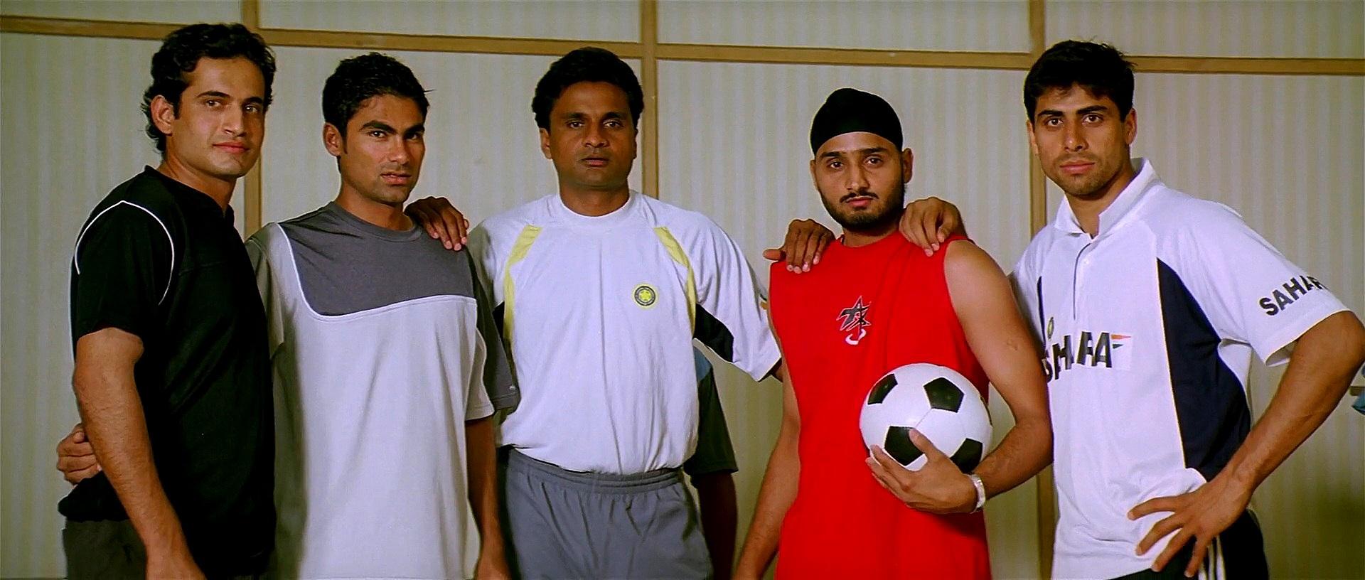 Parthiv Ajay Patel, Ashish Nehra, Mohammad Kaif, Harbhajan Singh, and Irfan Pathan in Mujhse Shaadi Karogi (2004)