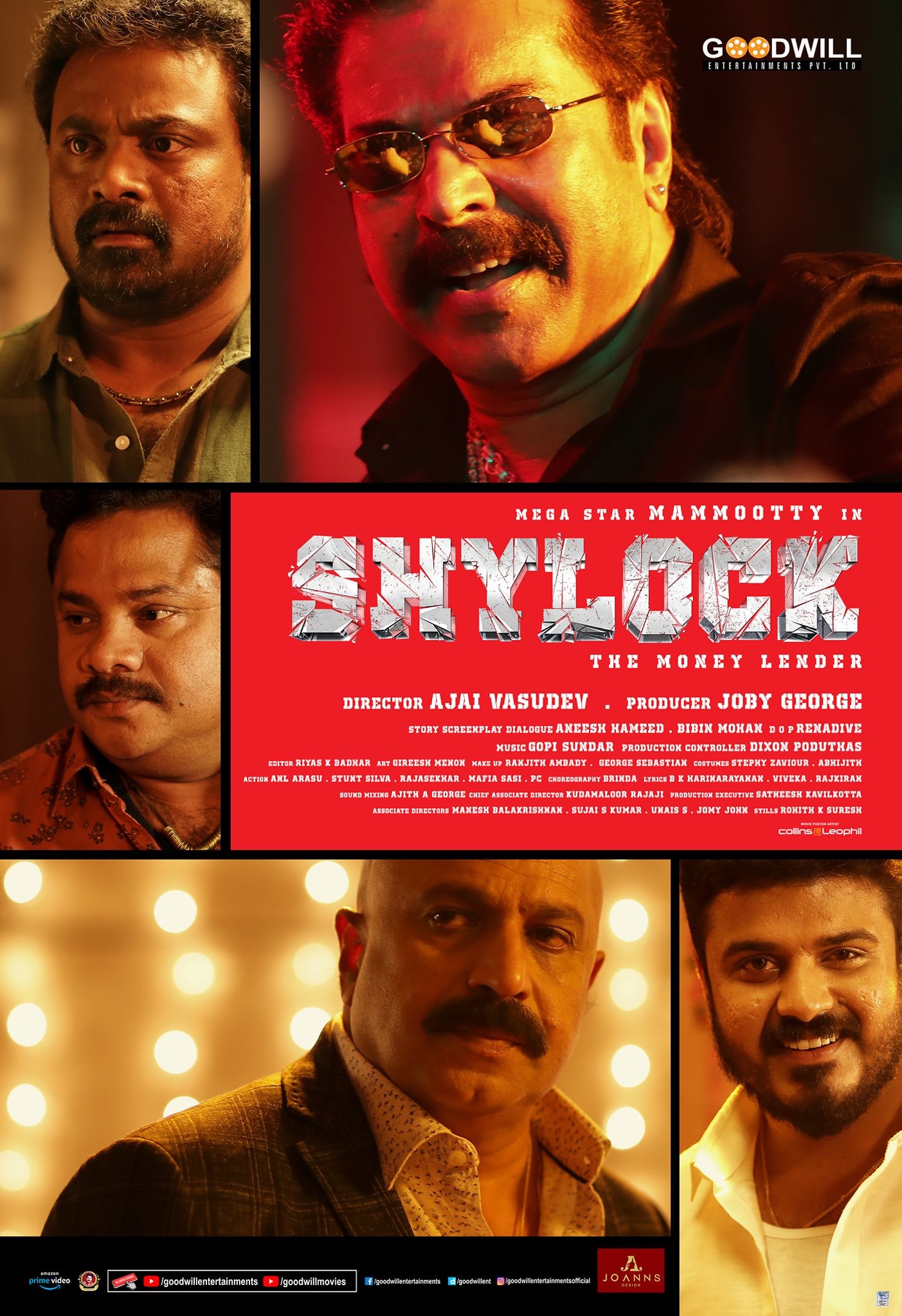 Mammootty, Siddique, Kalabhavan Shajohn, Hareesh Kanaran, and Bibin George in Shylock (2020)