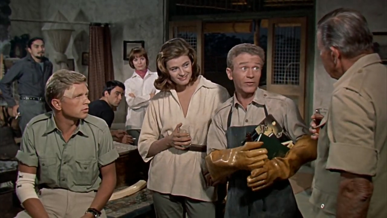 Red Buttons, Gérard Blain, Bruce Cabot, Valentin de Vargas, Michèle Girardon, Hardy Krüger, and Elsa Martinelli in Hatari! (1962)