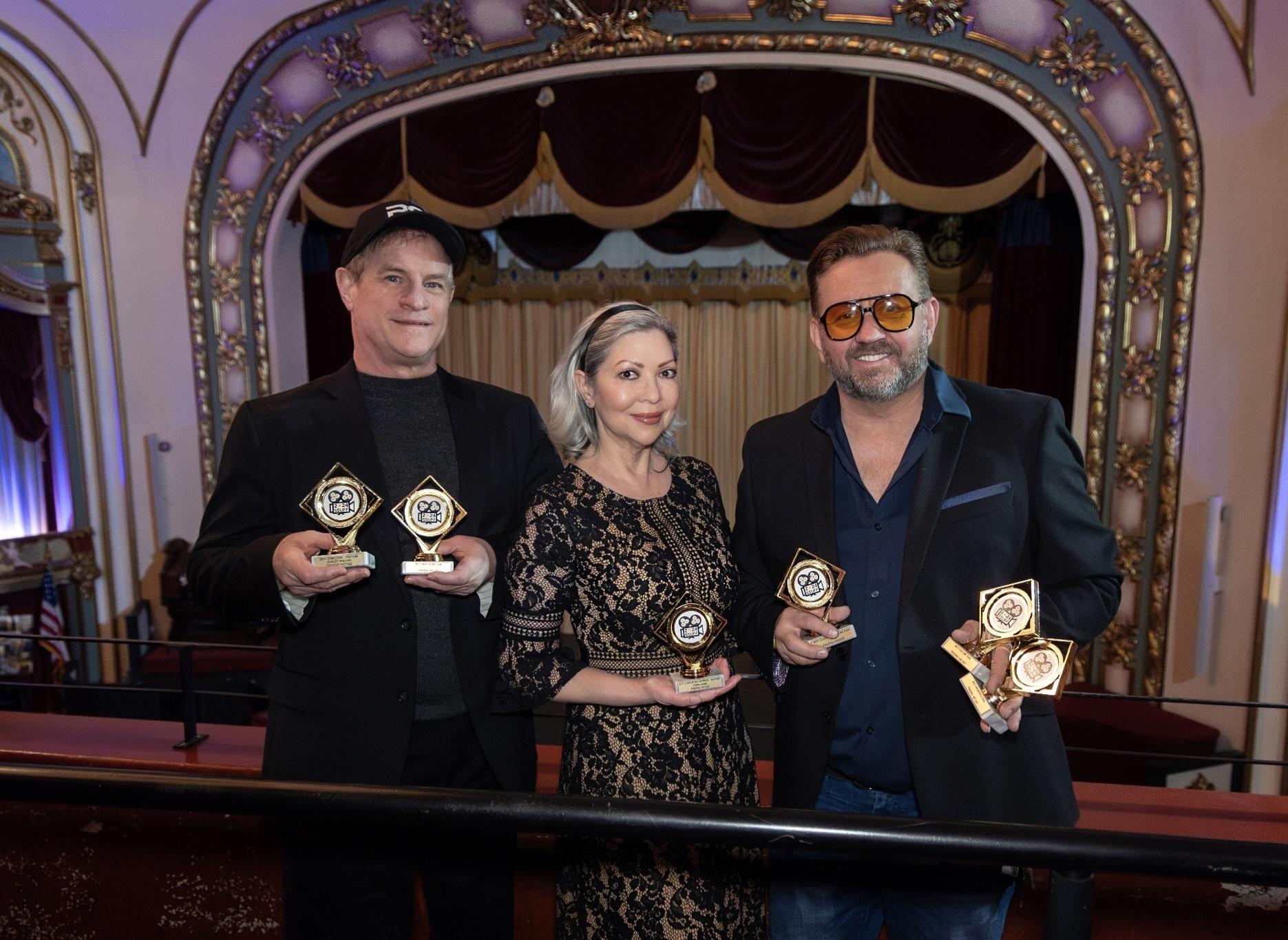 Debra Lamb, Harley Wallen, and Jeffrey C. Berry attend the Sunny Side Up Film Festival Awards Ceremony at the Colvin Theatre on March 24th, 2024 in Miami, Oklahoma. (Photo by Glenda Cottle)