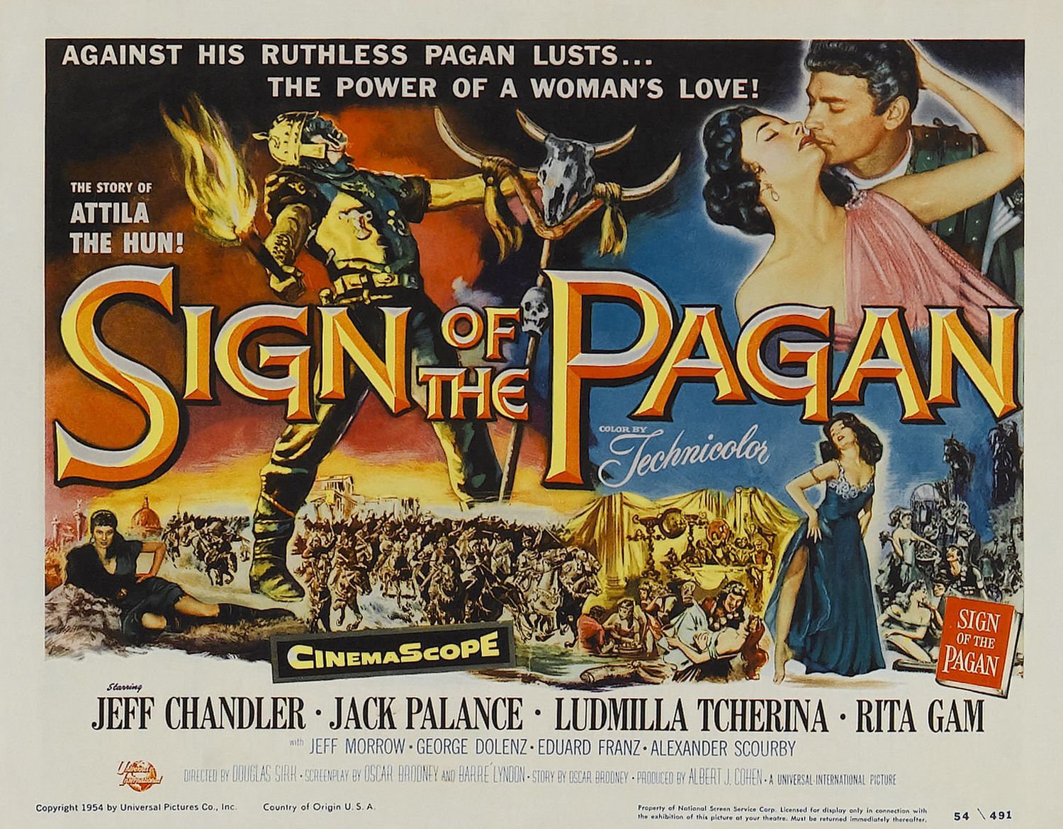 Jack Palance, Jeff Chandler, Rita Gam, and Ludmilla Tchérina in Sign of the Pagan (1954)