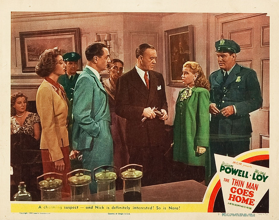 Myrna Loy, William Powell, Gloria DeHaven, Tom Dillon, Bill Hunter, Donald MacBride, Anita Sharp-Bolster, and Helen Vinson in The Thin Man Goes Home (1944)