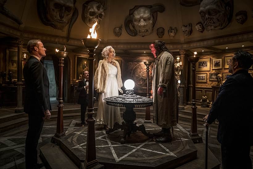 Nitin Ganatra, Sophie Okonedo, Alistair Petrie, Rick Warden, and David Harbour in Hellboy (2019)