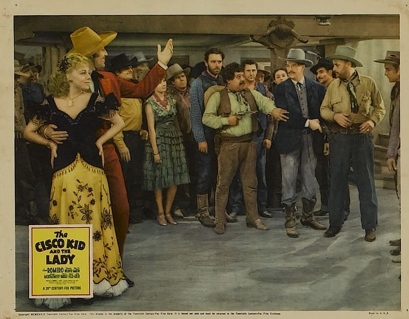 Cesar Romero, Robert Barrat, John Beach, Gladys Blake, Victor Cox, Virginia Field, Harold Goodwin, Chris-Pin Martin, Jim Mason, George Montgomery, Artie Ortego, Amzie Strickland, and Paul Sutton in The Cisco Kid and the Lady (1939)