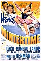 Cesar Romero, Sonja Henie, Woody Herman, Carole Landis, and Jack Oakie in Wintertime (1943)