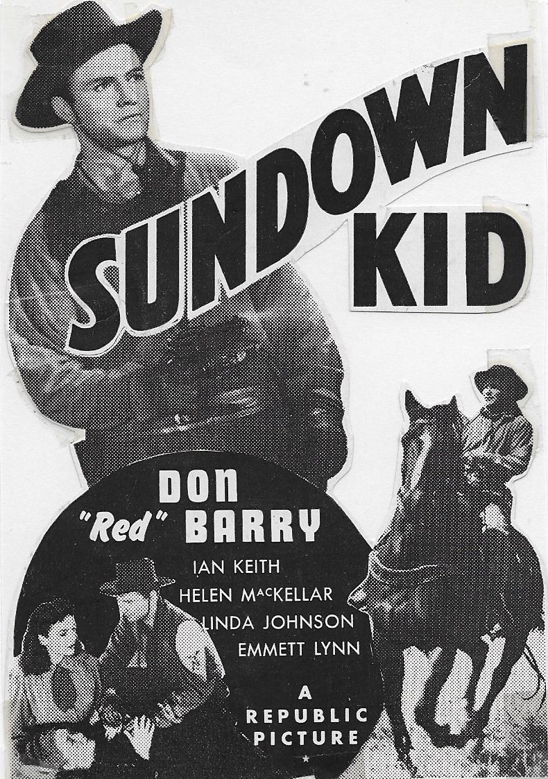 Don 'Red' Barry, Linda Leighton, and Helen MacKellar in The Sundown Kid (1942)