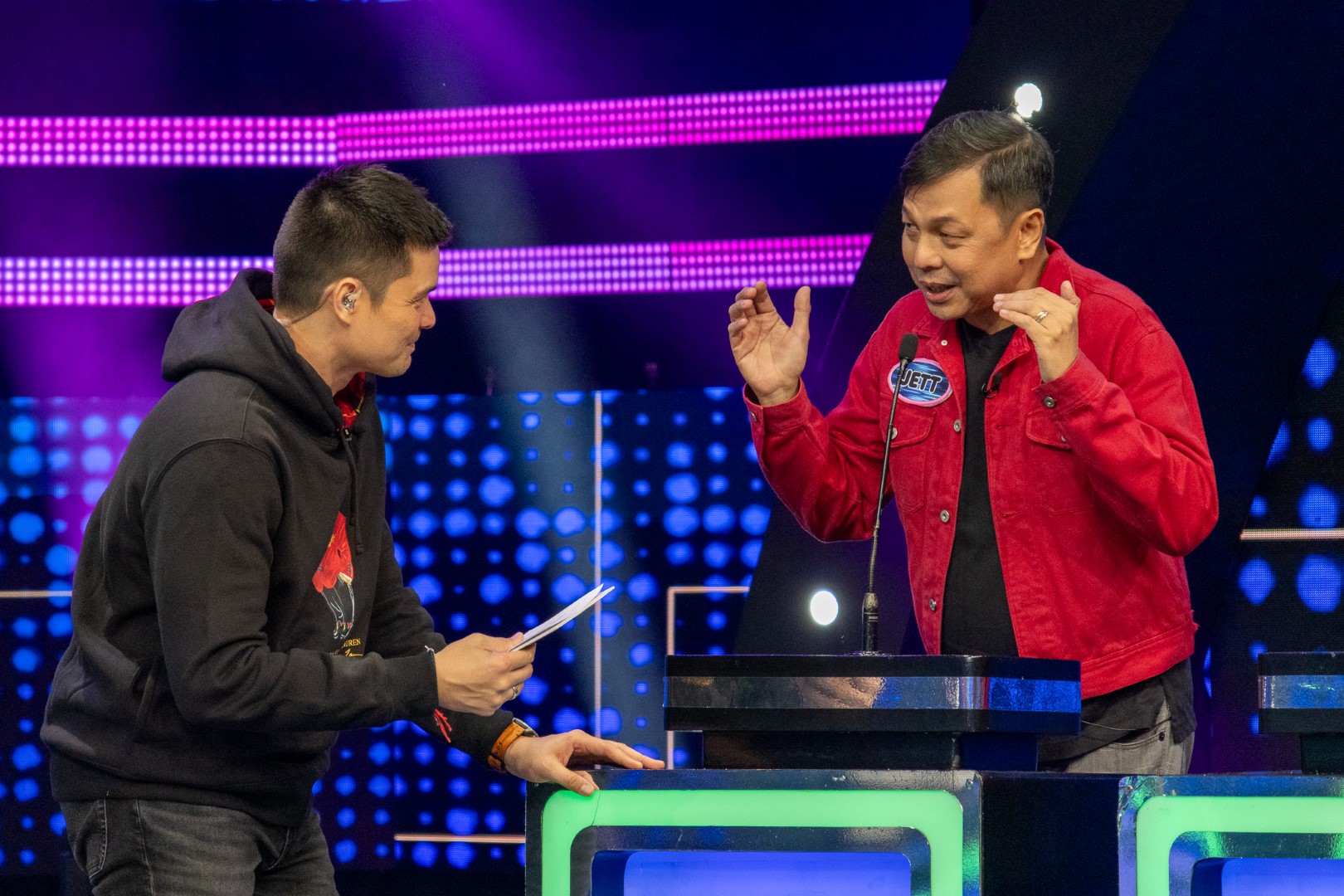 Dingdong Dantes and Jett Pangan in Family Feud Philippines (2022)