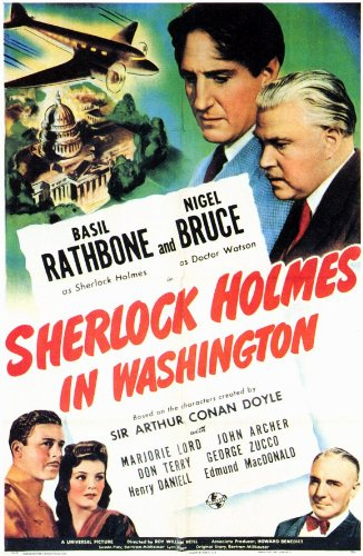 Basil Rathbone, John Archer, Nigel Bruce, Marjorie Lord, and George Zucco in Sherlock Holmes in Washington (1943)