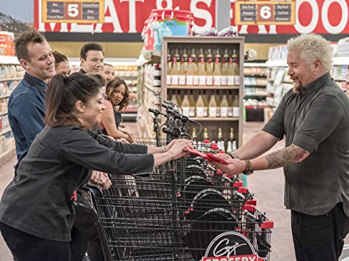 Rocco DiSpirito, Guy Fieri, Marcel Vigneron, Brian Malarkey, Antonia Lofaso, Alex Guarnaschelli, Justin Warner, and Tregaye Fraser in Guy's Grocery Games (2013)