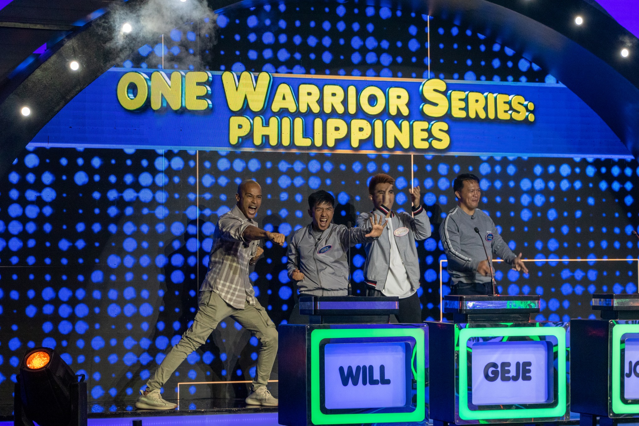 Will Devaughn, Mark 'The Machine' Sangiao, Geje Eustaquio, and Joshua Pacio in Family Feud Philippines (2022)