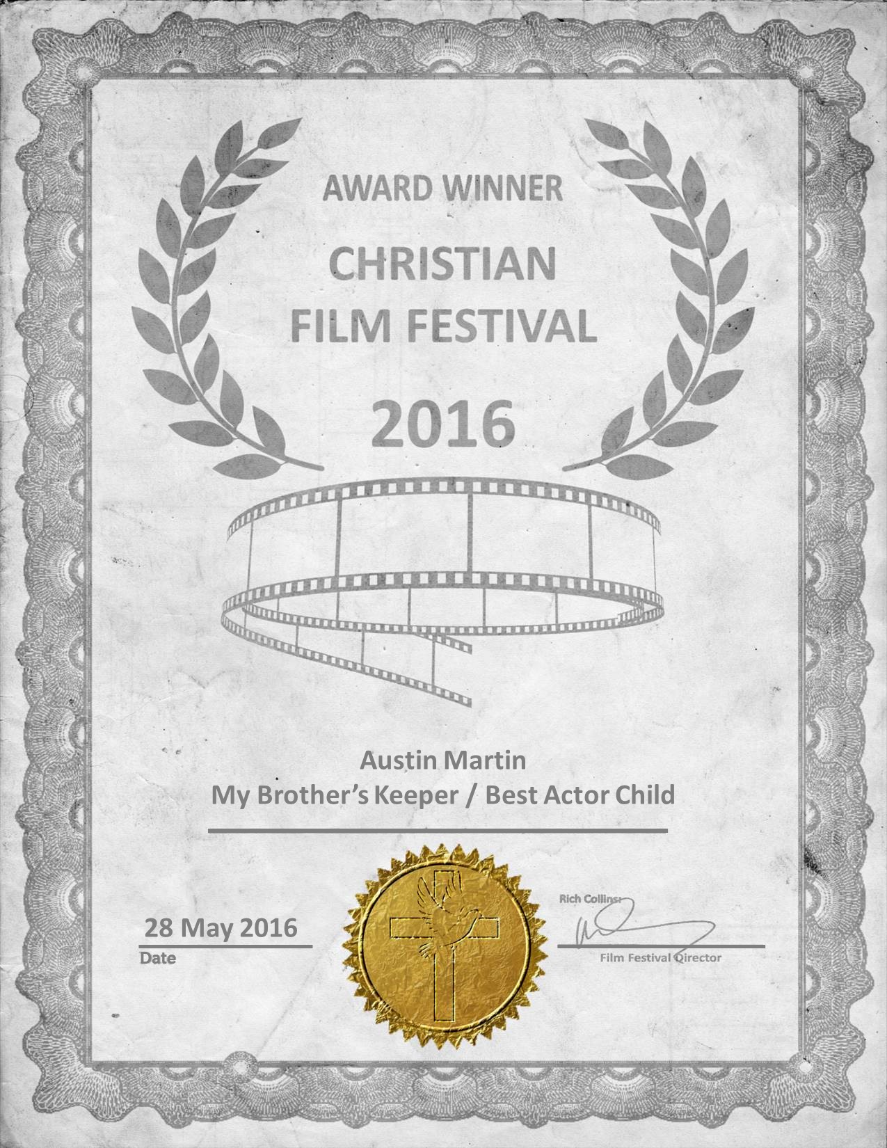 Rendezvous Film Festival 2016 Austin Martin  My Brother's Keeper Best Actor Child