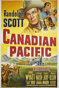 Randolph Scott, Nancy Olson, and Jane Wyatt in Canadian Pacific (1949)