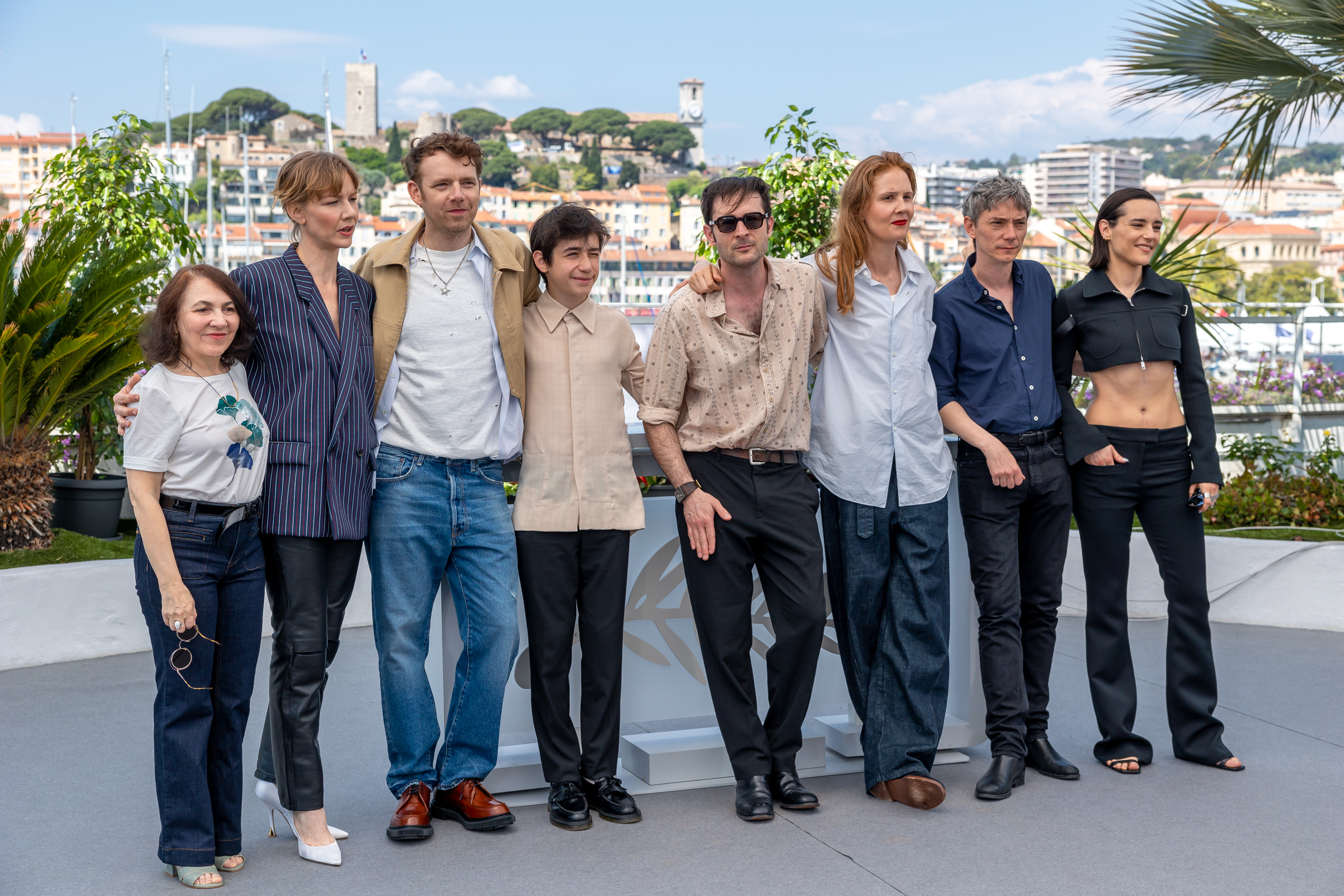 Swann Arlaud, Sandra Hüller, Milo Machado-Graner, Arthur Harari, Jehnny Beth, Saadia Bentaïeb, Justine Triet, and Antoine Reinartz at an event for Anatomy of a Fall (2023)