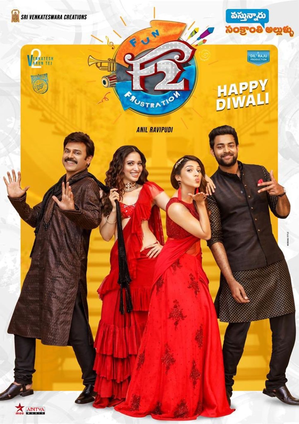 Venkatesh Daggubati, Tamannaah Bhatia, Varun Tej, and Mehreen Pirzada in F2: Fun and Frustration (2019)