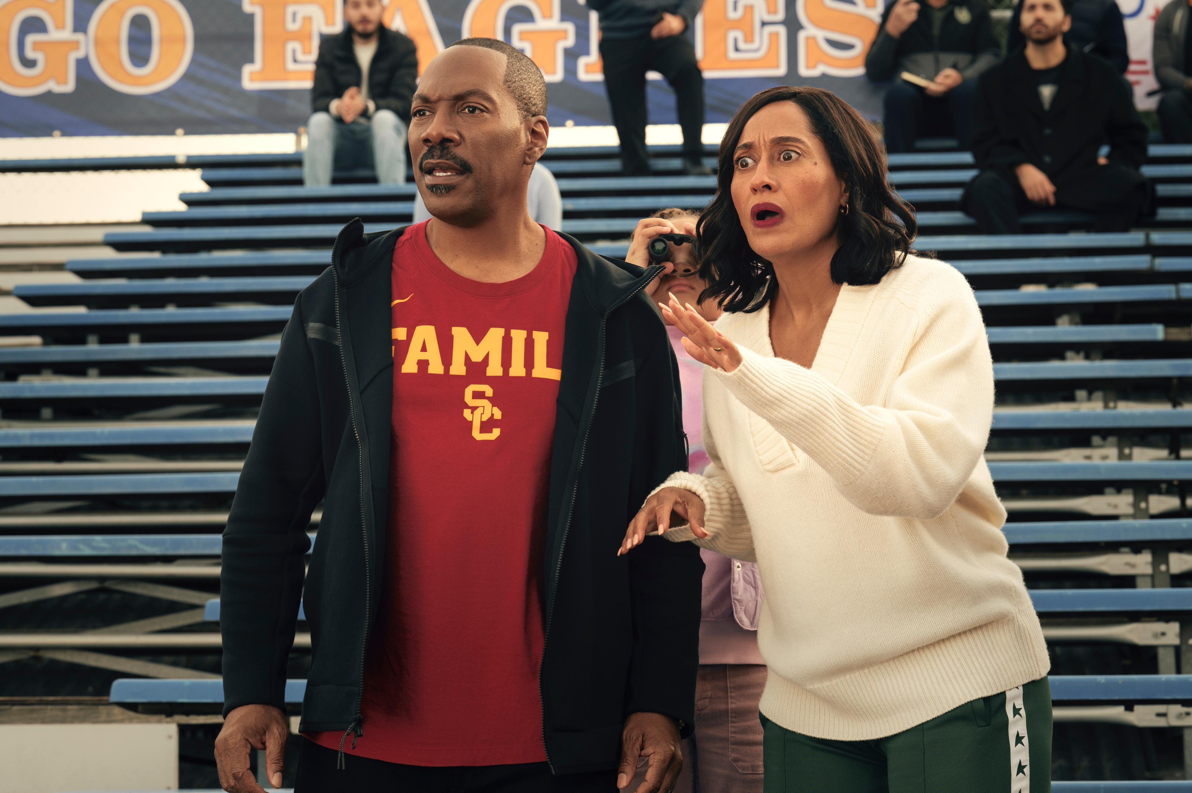 Eddie Murphy, Tracee Ellis Ross, and Madison Thomas in Candy Cane Lane (2023)