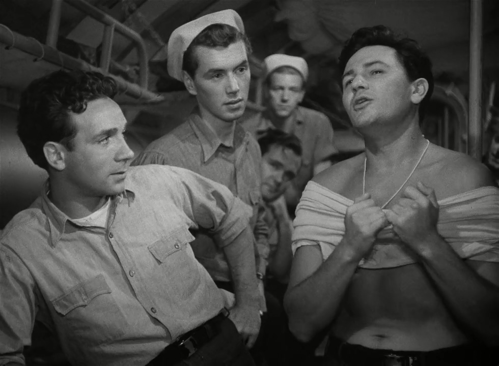 John Garfield, Dane Clark, Robert Hutton, and Paul Langton in Destination Tokyo (1943)