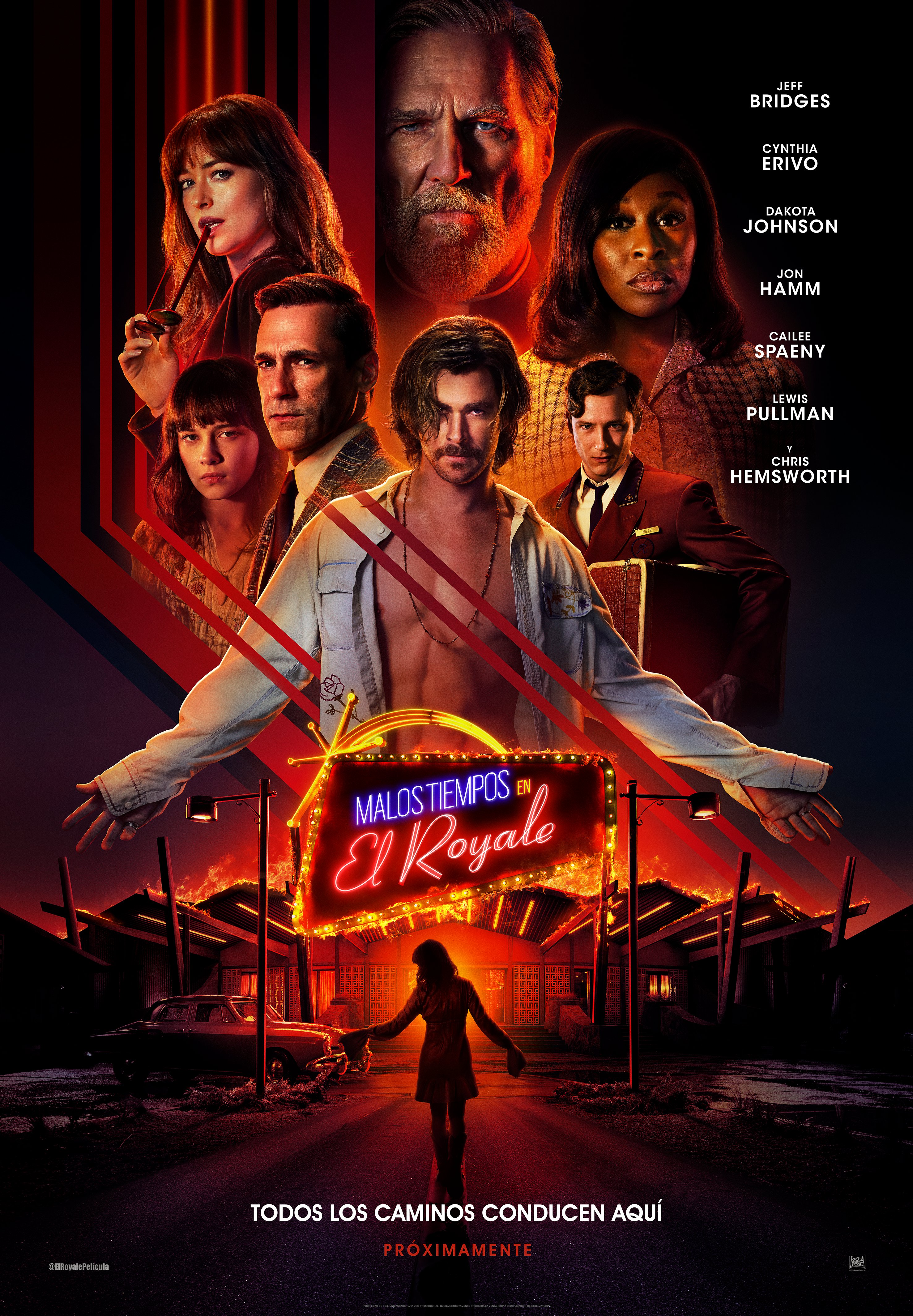 Jeff Bridges, Jon Hamm, Dakota Johnson, Chris Hemsworth, Lewis Pullman, Cynthia Erivo, and Cailee Spaeny in Bad Times at the El Royale (2018)