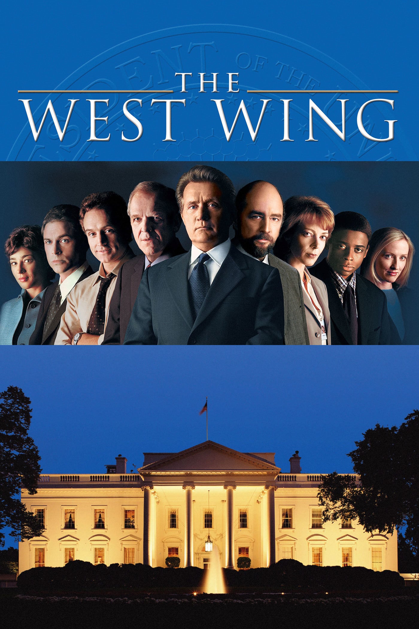 Rob Lowe, Martin Sheen, Allison Janney, Dulé Hill, Moira Kelly, Janel Moloney, Richard Schiff, John Spencer, and Bradley Whitford in The West Wing (1999)