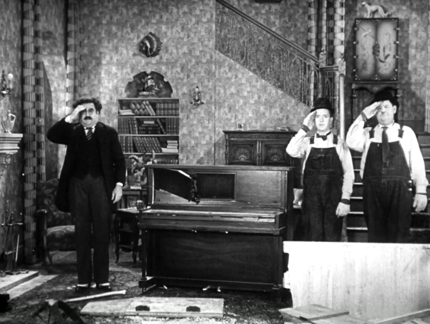 Oliver Hardy, Billy Gilbert, and Stan Laurel in The Music Box (1932)