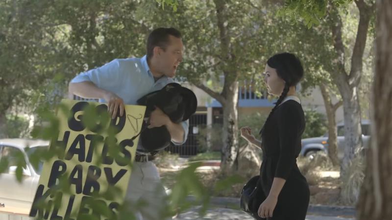 Melissa Hunter and Bob Turton in Adult Wednesday Addams (2013)