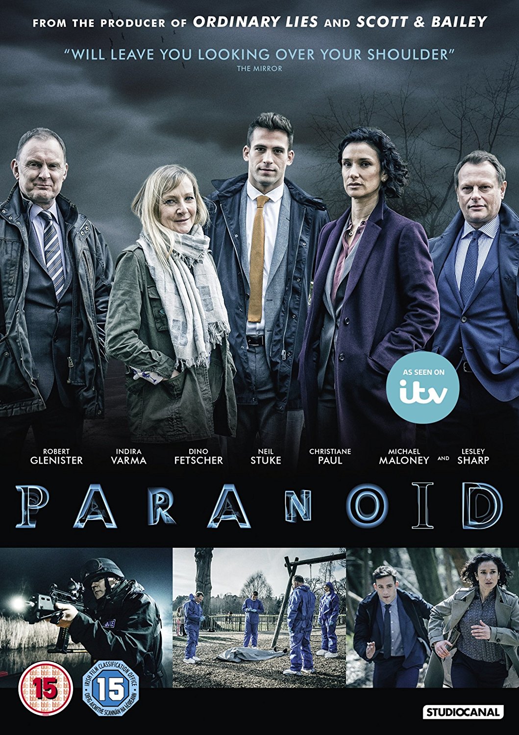 Robert Glenister, Lesley Sharp, Neil Stuke, Indira Varma, and Dino Fetscher in Paranoid (2016)