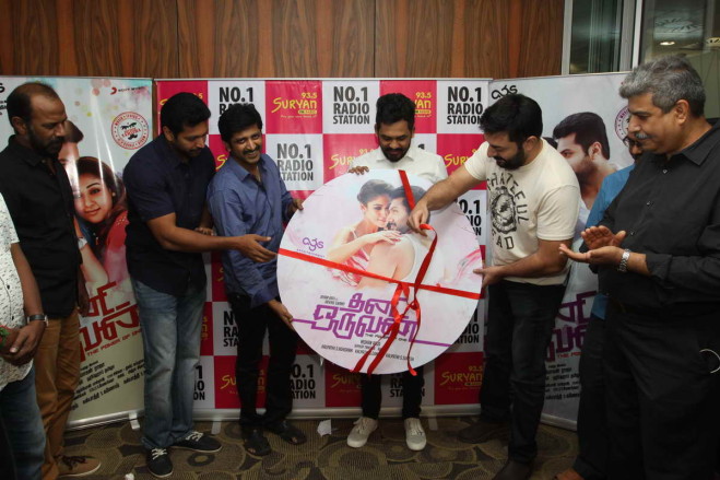 Arvind Swamy, Mohan Raja, Jayam Ravi, and Hiphop Tamizha Adhi at an event for Thani Oruvan (2015)