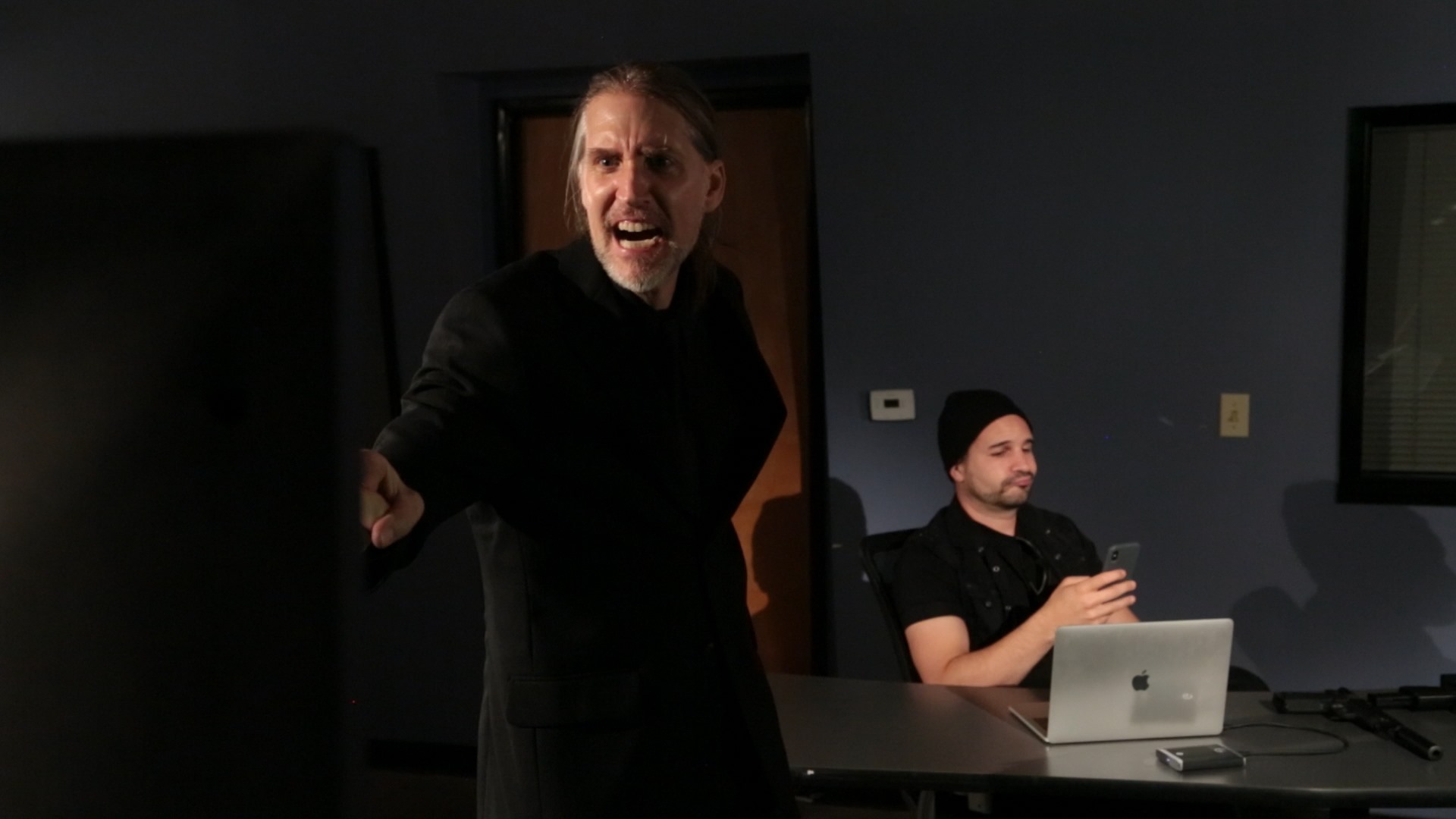 Kenneth Guertin and Adam Slemon in a the short film G-EVIL