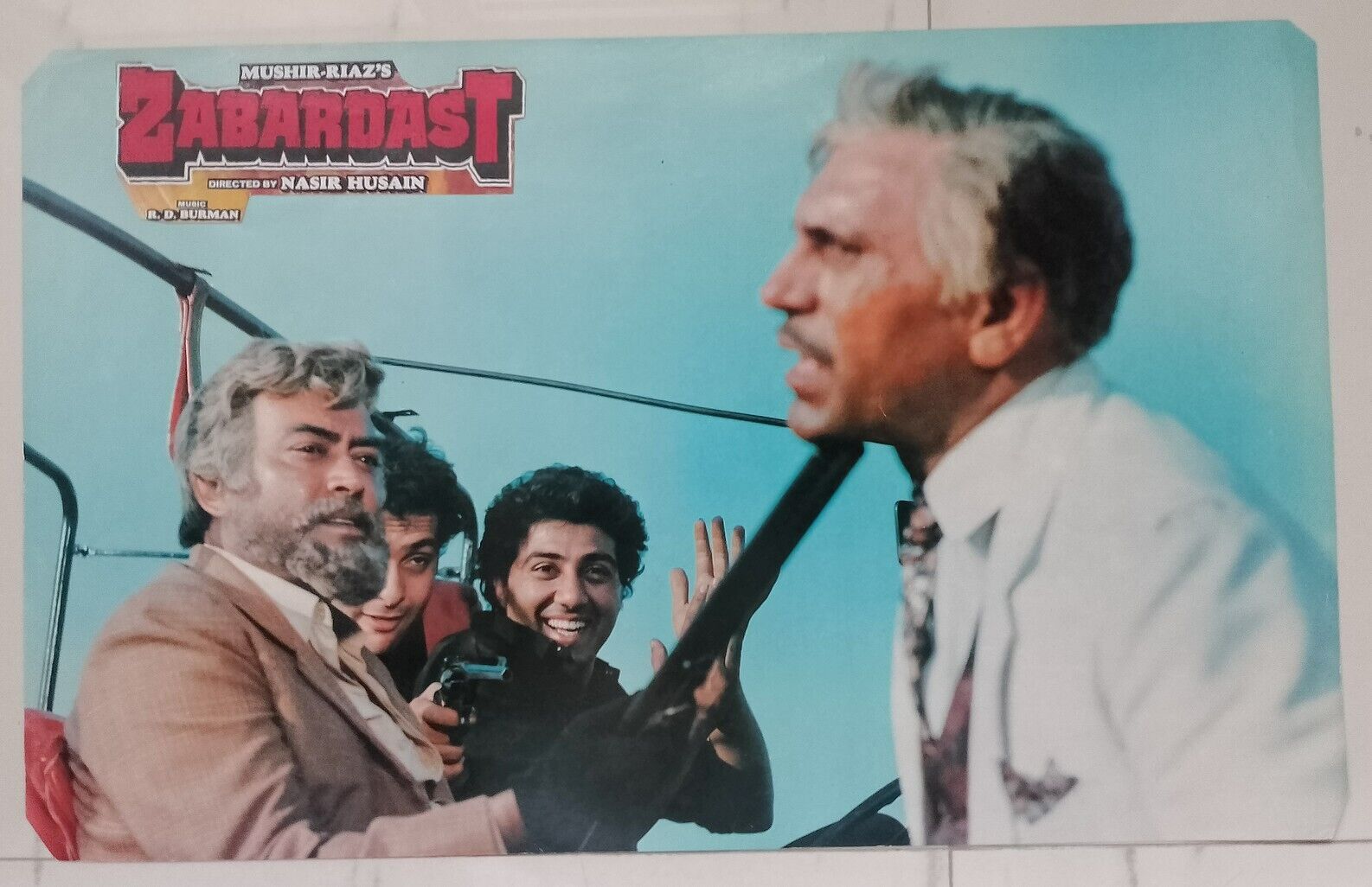 Sunny Deol, Rajeev Kapoor, Sanjeev Kumar, and Amrish Puri in Zabardast (1985)