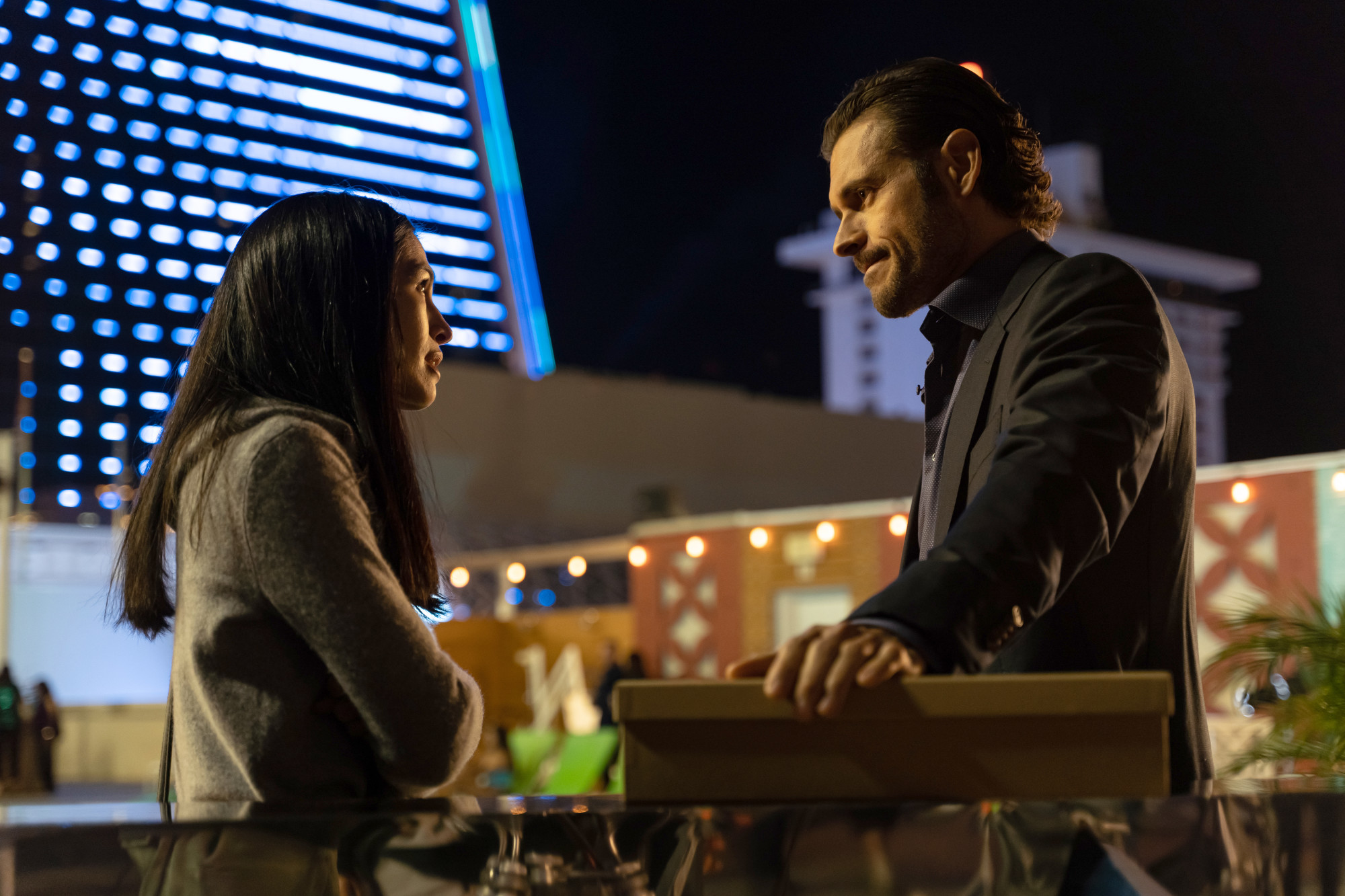 Elodie Yung and Adan Canto in The Cleaning Lady (2022)