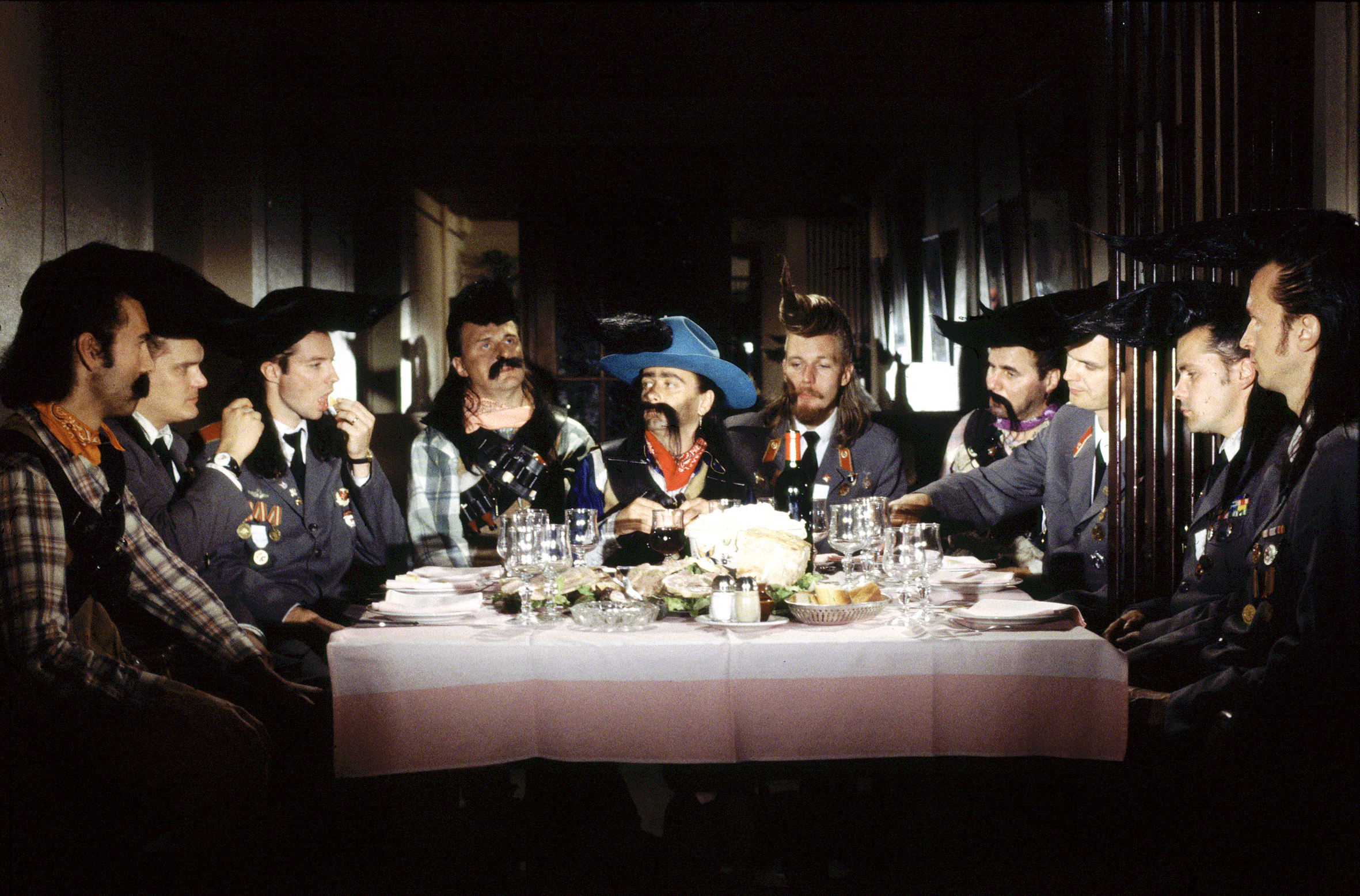 Sakke Järvenpää, Jyri Närvänen, Silu Seppälä, Mauri Sumén, Mato Valtonen, Twist-Twist Erkinharju, Ben Granfelt, Ekke Niiva, Pemo Ojala, and Jore Marjaranta in Leningrad Cowboys Meet Moses (1994)