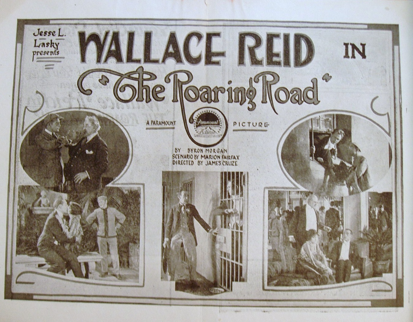 Clarence Geldert, Ann Little, Guy Oliver, Wallace Reid, and Theodore Roberts in The Roaring Road (1919)