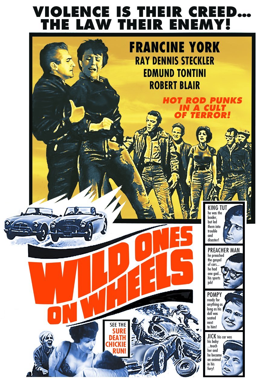 Robert Blair, Mike Kannon, Ray Dennis Steckler, Jonathan Karle, Edmund Tontini, and Francine York in Wild Ones on Wheels (1962)