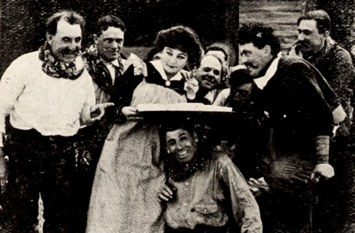 Augustus Carney, Fred Church, Gladys Field, and Victor Potel in The Bunco Game at Lizardhead (1911)