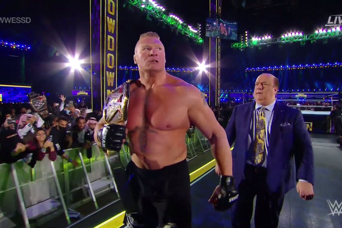 Paul Heyman and Brock Lesnar in WWE Super Show-Down (2020)