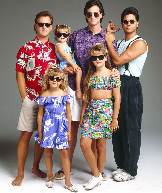 Mary-Kate Olsen, John Stamos, Candace Cameron Bure, Dave Coulier, Bob Saget, and Jodie Sweetin in Full House (1987)