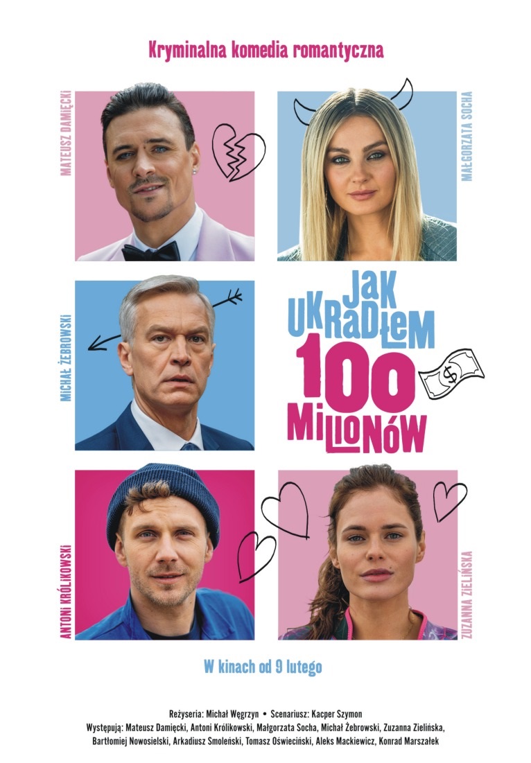 Mateusz Damiecki, Malgorzata Socha, Michal Zebrowski, Antoni Królikowski, and Zuzanna Zielinska in Jak ukradlem 100 milionów (2024)