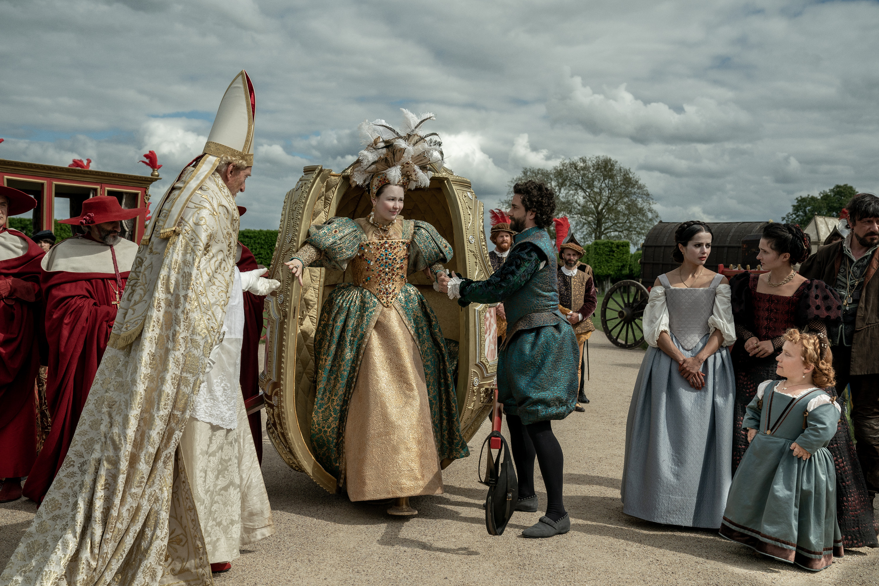 Charles Dance, Enzo Cilenti, Adam Garcia, Kiruna Stamell, Ruby Bentall, Amrita Acharia, and Liv Hill in The Serpent Queen (2022)